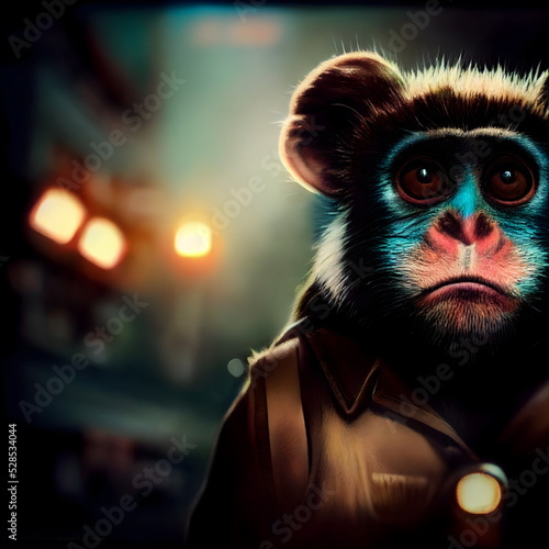 Wallpaper Mural Stylized cool funky monkey portrait colored 3D Illustration with a colorful background Torontodigital.ca