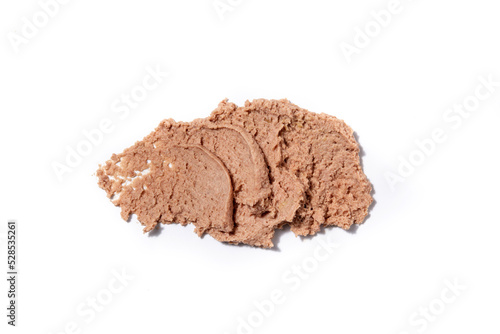 Expanded pork pate on white background.Top view