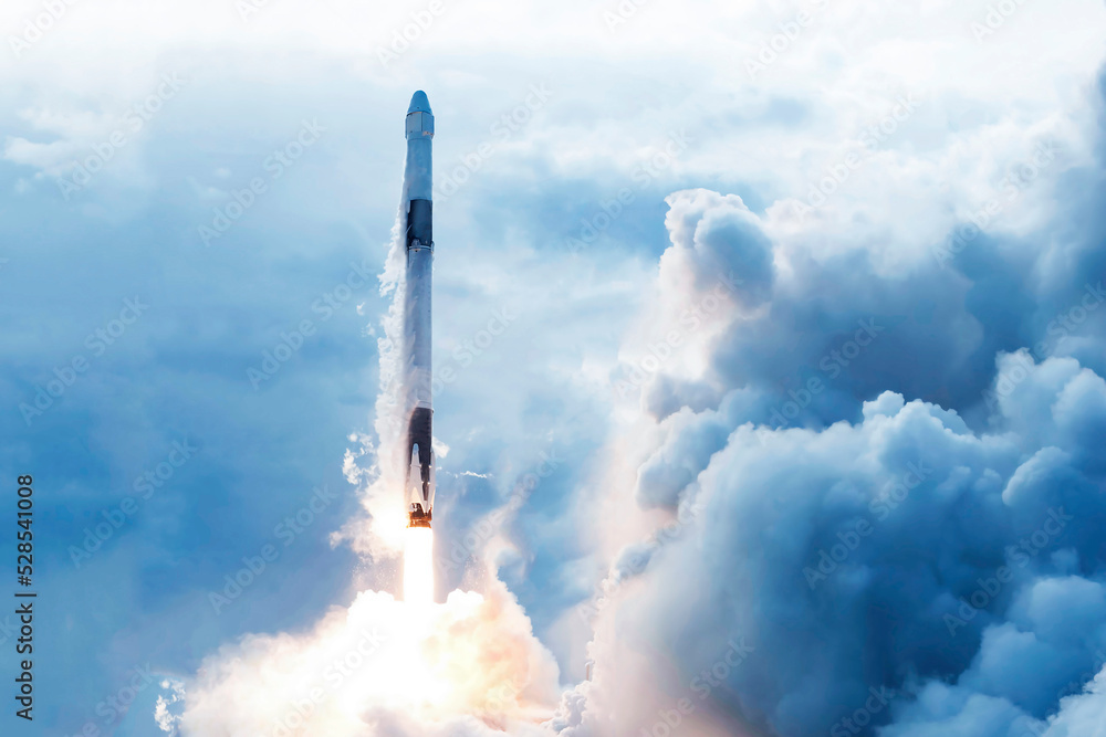 Launch of a space rocket into space. Elements of this image furnished by NASA
