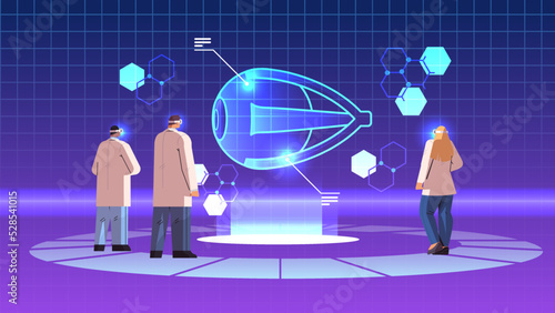 doctors in digital glasses looking at virtual detailed explanation anatomical eye internal organ vr vision metaverse
