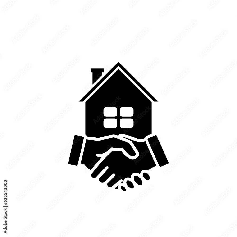 Real estate deal icon. Agreement handshake and house icon isolated on white background Real estate deal icon. Agreement handshake and house icon isolated on white background