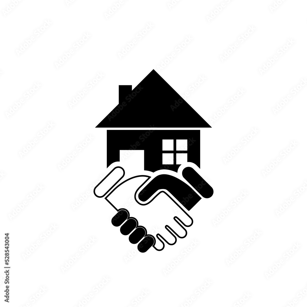 Real estate deal icon. Agreement handshake and house icon isolated on white background Real estate deal icon. Agreement handshake and house icon isolated on white background