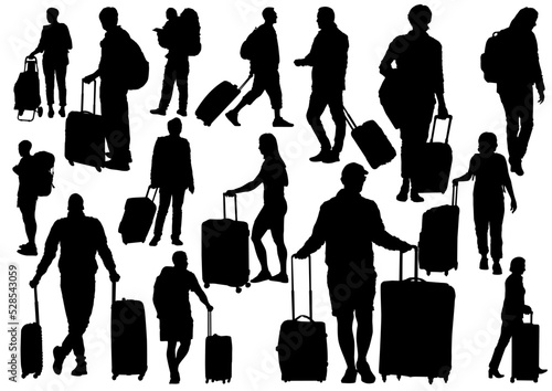 Silhouettes of traveling people
