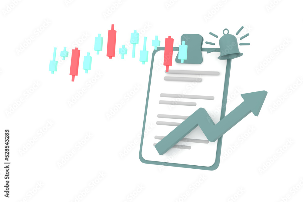 3D. Clipboard and bell to success business concept 3D. Clipboard and bell to success business concept