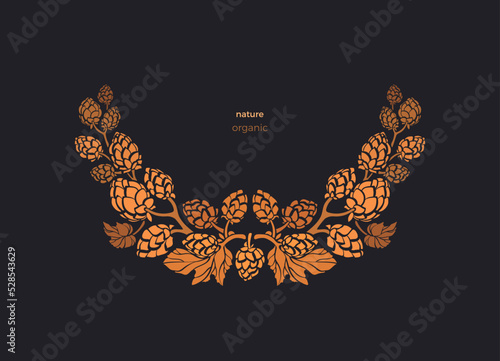 Hops cone, bush Vector gold symbol Vintage pattern