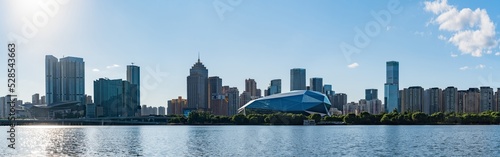 The city skyline of Shenyang  Liaoning Province  China  in summer.Shengjing Grand Theatre.