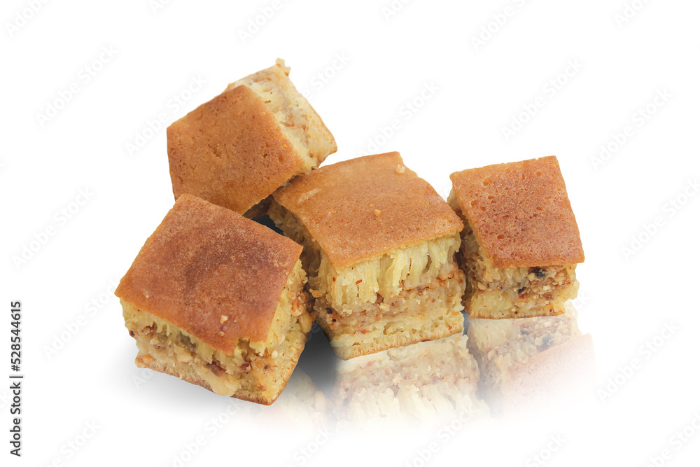 sweet martabak with peanut topping isolated on white background. Martabak is a very popular snack in Indonesia because it has a sweet, chewy and soft taste.