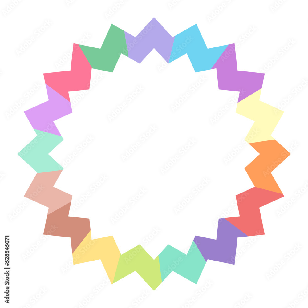 Fototapeta premium Cute rainbow color frame. Colorful border for serrated, zigzag ring. Transparent empty for text, message, photo. Flat design, EPS10 vector