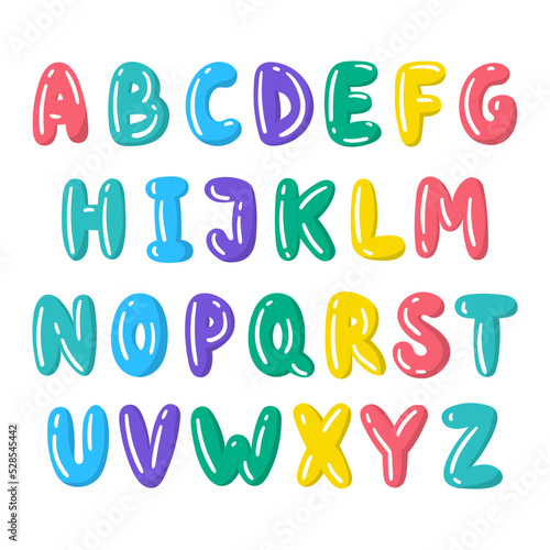 Cartoon Color Cute Baby Alphabet Set Abc Concept Flat Design Style. Vector illustration of Kid Font