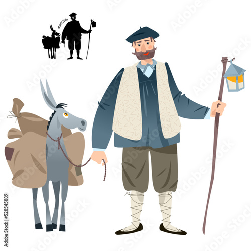 Olentzero (the mythic winter figure in Basque country and Navarre) and a little donkey loaded with gifts. Spanish (Basque) Christmas Tradition