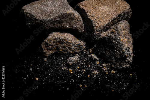Macro Close up image of raw material Platinum and Chrome Ore rock isolated
