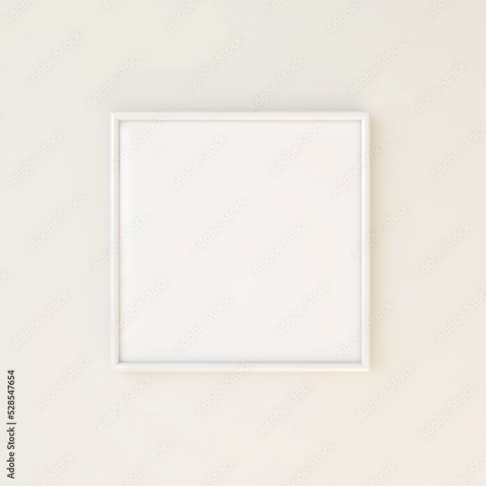 Blank square frame mockup on beige wall. 3d illustration, interior design, 3d rendering Blank square frame mockup on beige wall. 3d illustration, interior design, 3d rendering