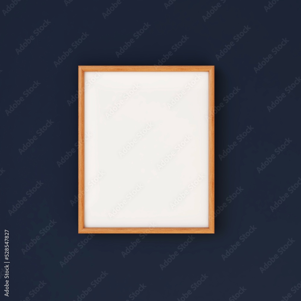 Blank vertical frame mockup on blue color wall. 3d illustration, interior design, 3d rendering Blank vertical frame mockup on blue color wall. 3d illustration, interior design, 3d rendering