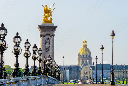 Bridge Alexandre III and Les Invalides in Paris, France