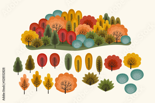 Set of abstract autumn trees. Isolated elements for creating any compositions.