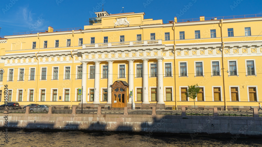 Palace of Yusupovs on Moika river, former residence of Russian noble House of Yusupov in St. Petersburg, Russia, now museum. Building was site of Grigori Rasputin's murder
