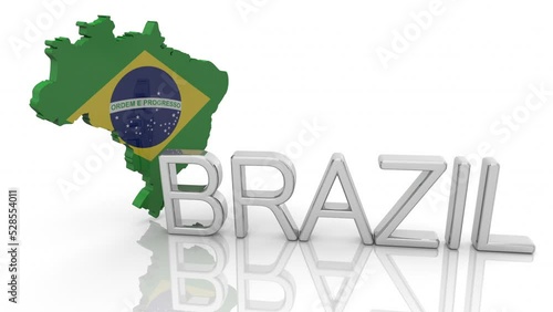 Brazil Country National Flag Map Icon Name 3d Animation photo