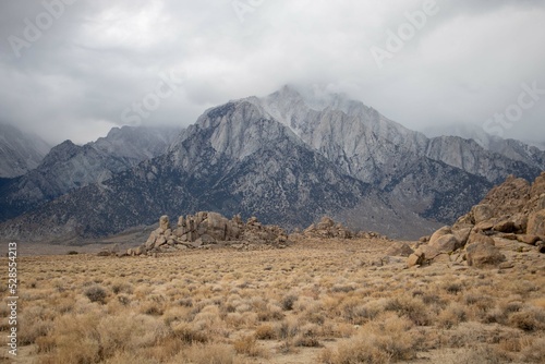 Mount Whitney from Alabama Hills with snow on top
