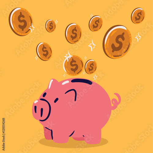 coins falling into piggy bank