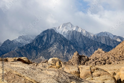 Mount Whitney from Alabama Hills with snow on top