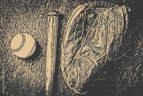 Canvas Print baseball glove with ball on vintage back  ground
