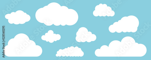 Cartoon clouds isolated on blue sky. Abstract white cloudy set isolated on blue background