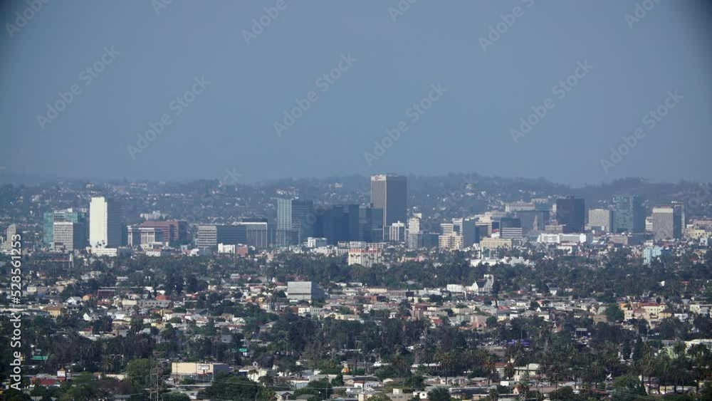 Aerial Lockdown Shot Of Residential Buildings Amidst Trees In City Against Clear Sky - Santa Monica, California Aerial Lockdown Shot Of Residential Buildings Amidst Trees In City Against Clear Sky - Santa Monica, California