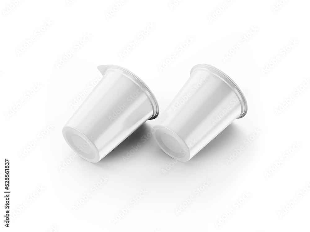 Sour cream cups with foil lid on white background Sour cream cups with foil lid on white background