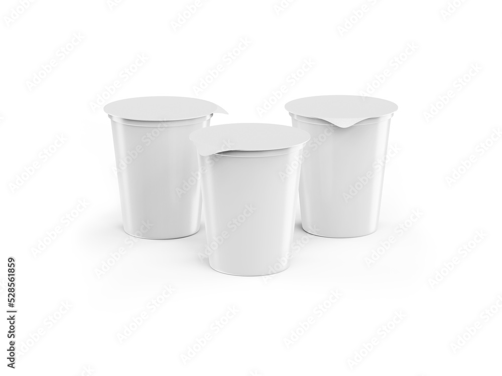 Sour cream cups with foil lid on white background Sour cream cups with foil lid on white background