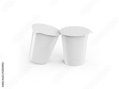 Sour cream cups with foil lid on white background