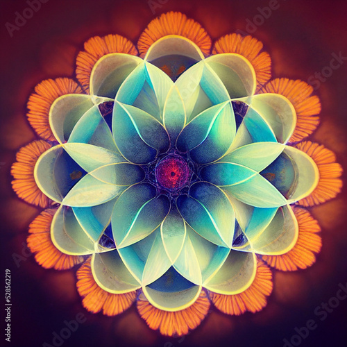 sacral geometry infused blooming nature, ai generated illustration