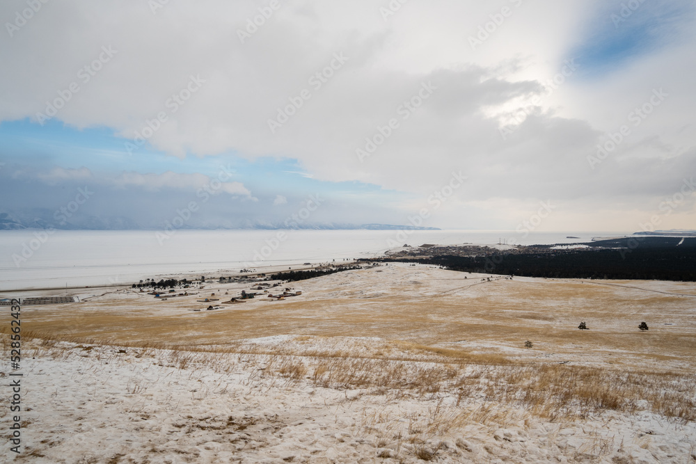 landscape with snow and lake Baikal