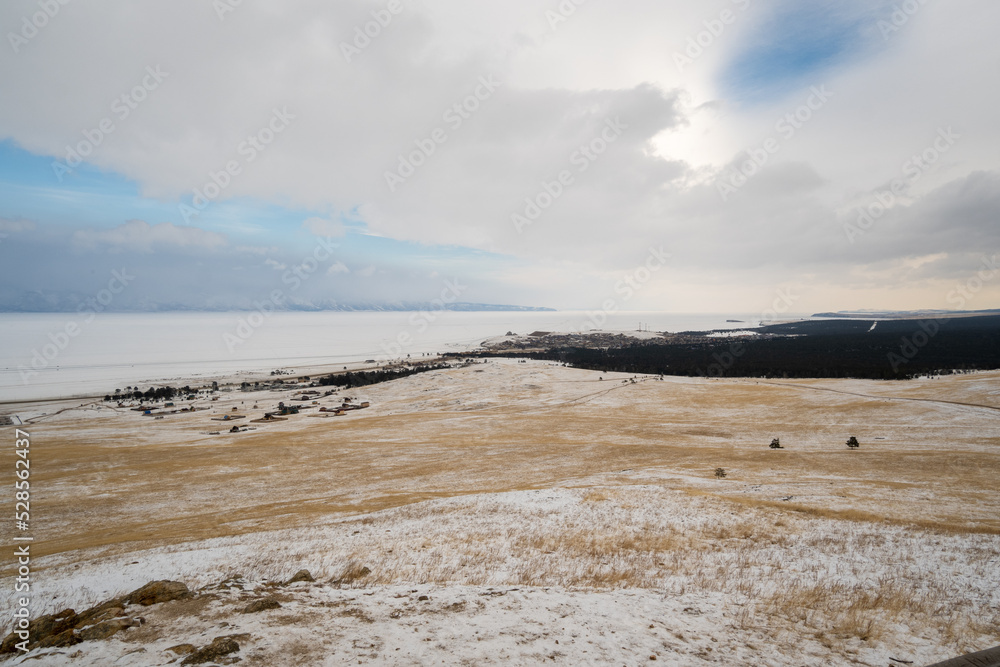 landscape with snow and lake Baikal
