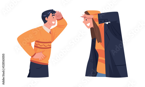 Man and Woman Looking at Something Interesting Vector Set