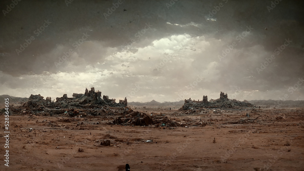 Abandoned City on Wasteland Apocalyptic Landscape Panoramic Art