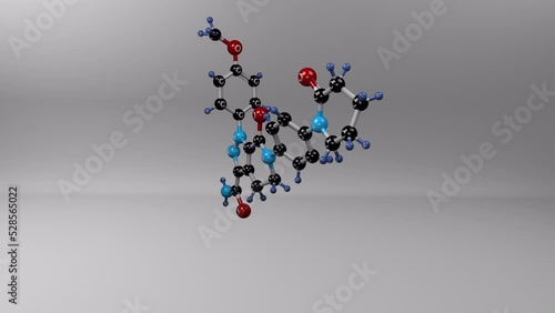 Apixaban molecule. Molecular structure of eliquis, oral anticoagulant used to decrease the risk of venous thrombosis, blood clots and pulmonary embolism. Alpha channel. photo