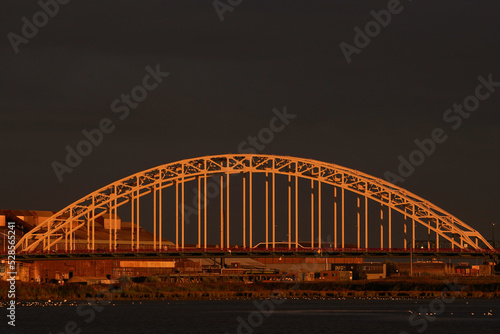 The bridge over the river the North near the village of Alblasserdam by night