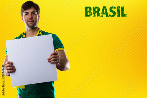 brazilian player, man celebrating on a yellow background