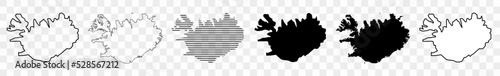 Iceland Map Black | Icelander Border | State Country | Transparent Isolated | Variations