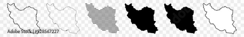 Iran Map Black | Iranian Border | State Country | Transparent Isolated | Variations