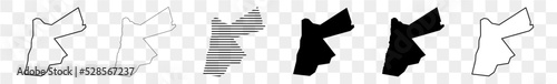 Jordan Map Black | Jordanian Border | State Country | Transparent Isolated | Variations