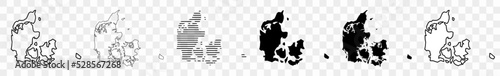 Denmark Map Black | Danish Border | State Country | Transparent Isolated | Variations