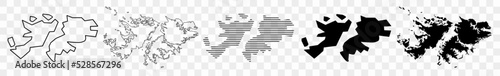 Falkland Islands Map Black | Falkland Islander Border | Islas Malvinas | State Country | Transparent Isolated | Variations