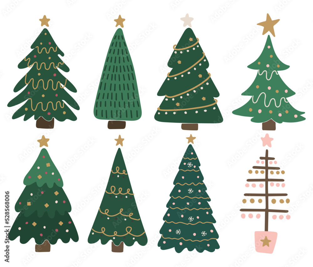 Abstract Christmas tree set vector, isolated new year elements set, Christmas tree vector illustration