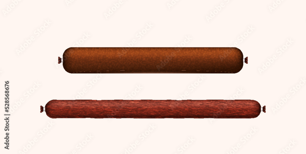 Realistic smoked wurst sausages. Tasty delicious beef or pork product. Dishes and bavarian fastfood Realistic smoked wurst sausages. Tasty delicious beef or pork product. Dishes and bavarian fastfood