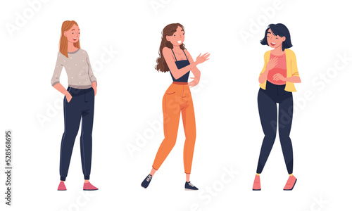 Woman Character Telling Funny Story and Joke Laughing Out Loud and Having Fun Vector Set