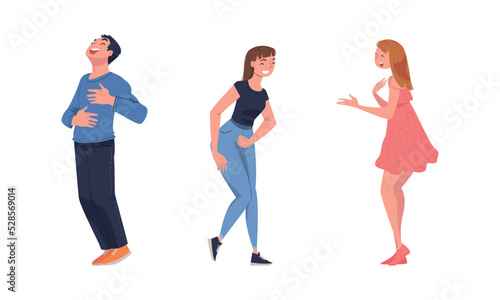 Man and Woman Character Telling Funny Story and Joke Laughing Out Loud and Having Fun Vector Set © topvectors
