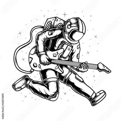 illustration of astronaut playing guitar in space coloring character