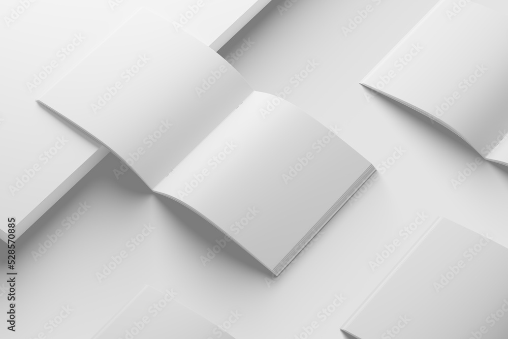 Fototapeta premium Square Brochure Magazine 3D Rendering White Blank Mockup