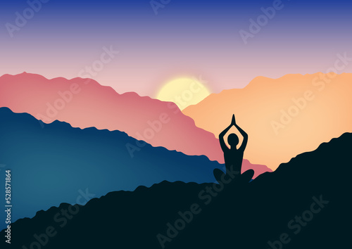 Obraz na płótnie silhouette of a yoga girl on a mountain top